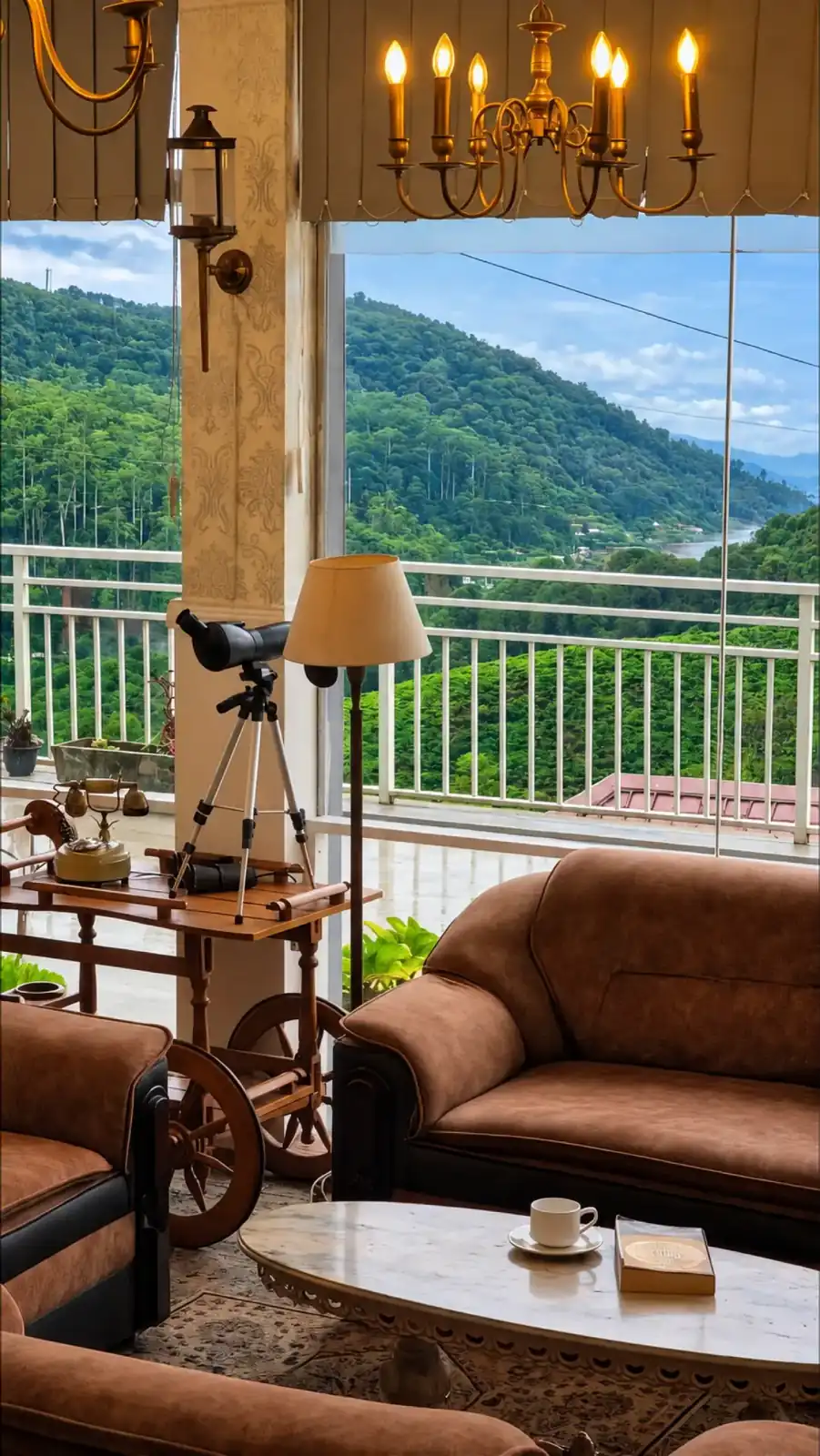 Hotel Bonavista lounge looking across the green highland valley